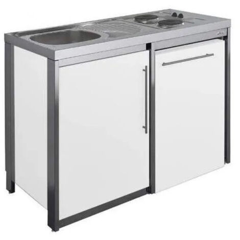 Küchenzeile mit Kochplatte und Kühlschrank METALLINE 120cm, Glacier thermolackiert