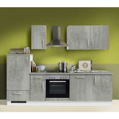 Küchenzeile Premium Beton inklusive Geschirrspüler, E-Geräte, MANCHESTER-87, Breite 270cm - grau