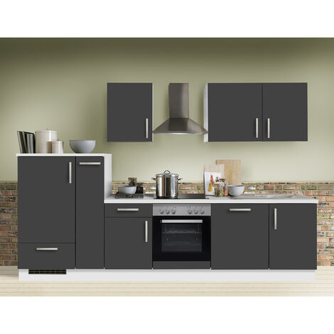 Küchenzeile Premium Schiefer grau 310cm MANCHESTER-87 inklusive E-Geräte & Geschirrspüler und Apothekerschrank 310cm - grau