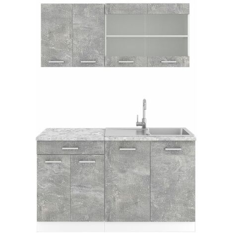 Küchenzeile R-Line 140cm Weiß/Beton single Modern Vicco