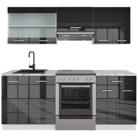 Küchenzeile R-Line 200cm Weiß/Anthrazit Hochglanz Modern Vicco