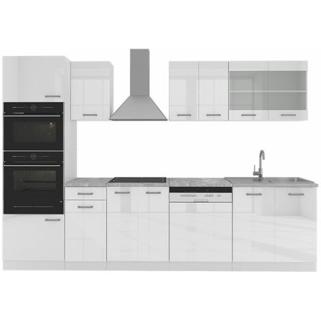 Küchenzeile R-Line 300cm Weiß Hochglanz Modern Vicco