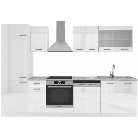 Küchenzeile „R-Line“ 300cm Weiß Hochglanz Vicco