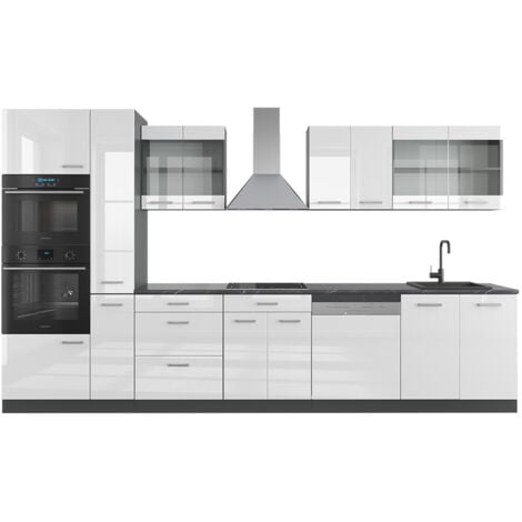 Küchenzeile „R-Line 350cm Weiß Hochglanz/Anthrazit Vicco
