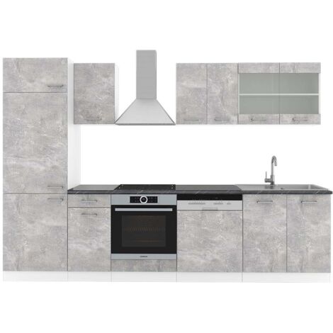 Küchenzeile R-Line, Beton/Weiß, 300 cm , AP Anthrazit, Vicco