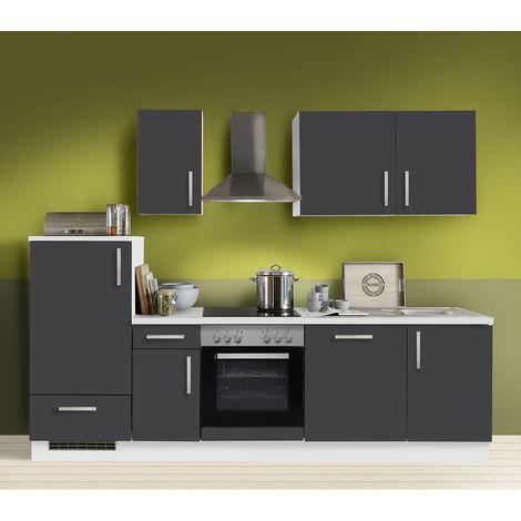 Küchezeile mit E-Geräten Premium Schiefer grau 270cm MANCHESTER-87 inklusive Geschirrspüler - grau