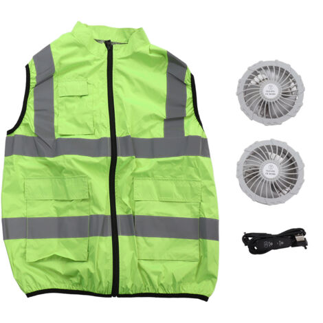 Kühlende Jacke mit Ventilator, wiederaufladbare, reflektierende, klimatisierte Arbeitsweste, Größe XXL, fluoreszierendes Grün