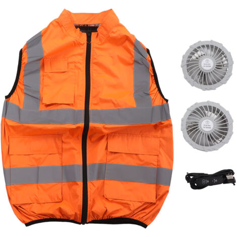 Kühlende Jacke mit Ventilator, wiederaufladbare, reflektierende, klimatisierte Arbeitsweste, Größe XXL, fluoreszierendes Orange