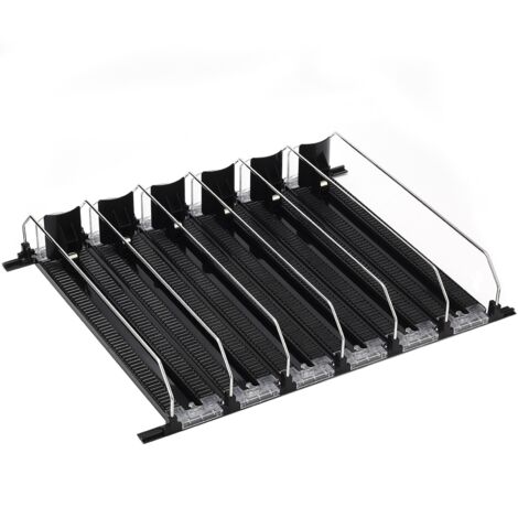 Kühlschrank-Dosen- und Getränkehalter mit automatischem Ausgabesystem, schwarzes Design, 6 Reihen, Kunststoff, Abmessungen 31 cm / 12,2 Zoll