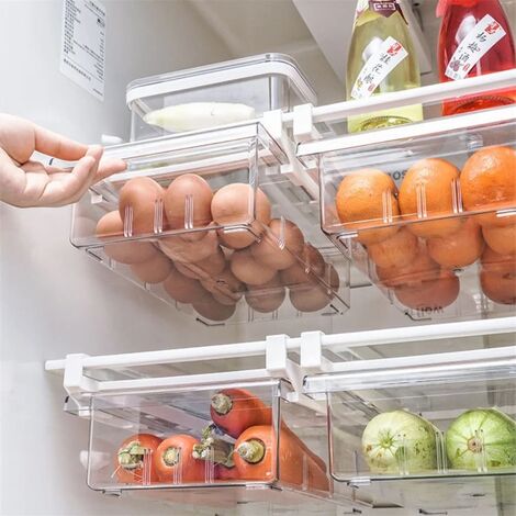 Kühlschrank-Schubladen-Organizer-Box Küchen-Mülleimer, Zug mit Griffen Kühlschrankregal Regal Aufbewahrungsbox für Lebensmittel- und Getränkebehälter Egg2