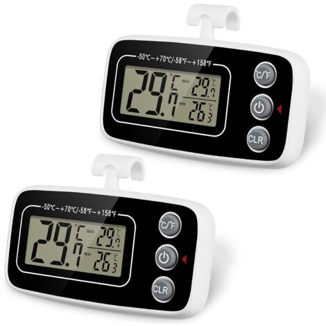 Kühlschrank-Thermometer, 2 wasserdichte Gefrierschrank-Thermometer mit Haken, Max/Min-Aufzeichnungsfunktion, leicht ablesbares LCD-Display, perfekt für Zuhause (weiß und schwarz)