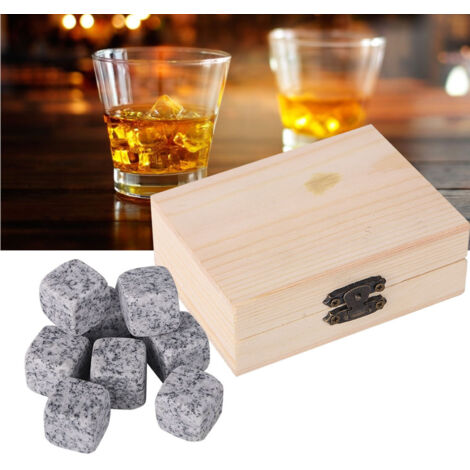 Kühlsteine für Whisky, Wein und Cocktails, 9er-Set in einer Holzbox, Geschenk für Partys und Verkostungen