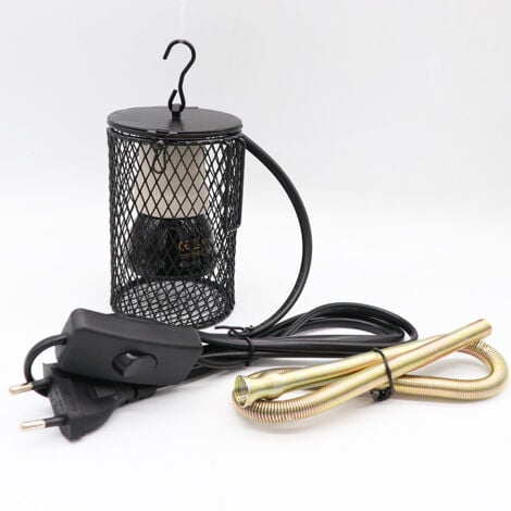 AOUGO Küken-Wärmelampe, 100 W, Terrarium-Wärmelampe, Keramik-Lampenschutz, Emitter, Wärme-Heizlampe mit Schalter, EU-Stecker 220–230 V (schwarz)