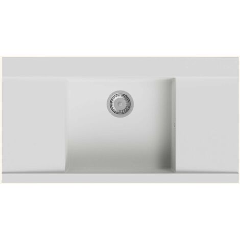 Kümbad – Évier granit blanc 1 bac – Double égouttoir à encastrer – Longueur 960mm – Largeur 510mm – Trop plein inclus