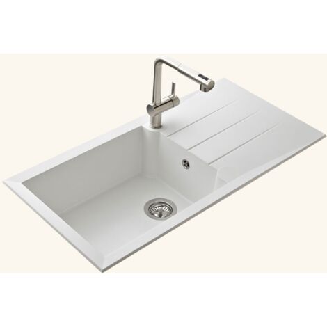 Kümbad – Évier résine blanc 100x50 cm – Évier à encastrer 1 grand bac réversible – Vidage manuel inclus – Pour meuble sous évier 60 cm minimum