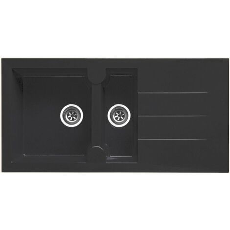 Kümbad – Évier résine noir moucheté 1 bac 1/2 – Évier à encastrer avec égouttoir réversible – Bonde incluse – Dimensions 1000x500mm