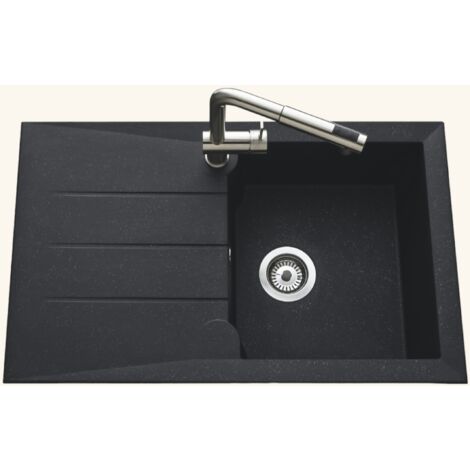 Kümbad – Évier résine noir moucheté 81x50 cm – 1 bac réversible avec égouttoir – Évier à encastrer avec vidage manuel – Fabriqué en France
