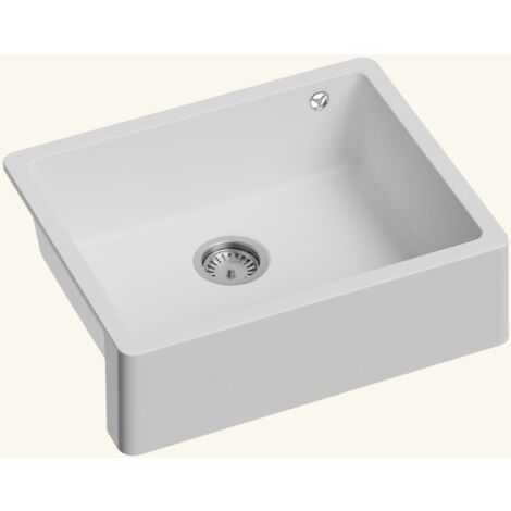 Kümbad – Évier timbre d'office sous-plan 60x48 cm – Granit blanc – Installation sous plan – 1 bac avec vidage manuel