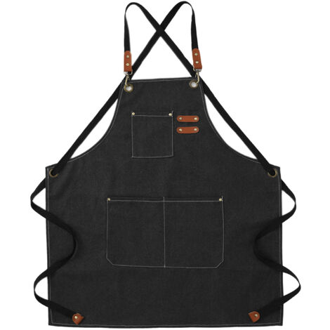 Künstler-Schürze aus Baumwoll-Canvas mit abnehmbaren Trägern, bequem mit verstärkten Taschen für Gartenarbeiten, Schwarz
