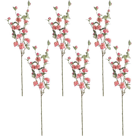 [Künstliche Blumen] [Sträuße] Kamelie, 6 Stück, einzelner Zweig, mehrfach geköpft, rot-rosa, Bohnenpaste, für Tischdekoration, Zimmer