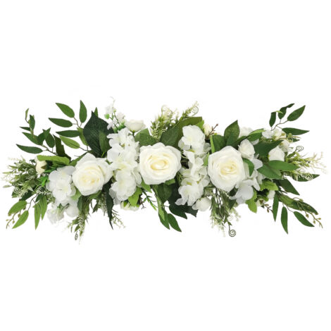 Künstliche Blumendekoration  Weiße Rosengirlande aus Kunststoff und Stoff  65 x 16 cm  Für Türen, Wände und Veranstaltungen