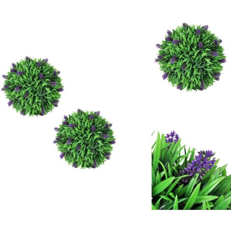 Künstliche Buchsbaumkugel mit Lavendel 2 Stk. 30 cm - Kunstoffblume - Dekopflanzen - Indoor Pflanzen - Outdoor Pflanzen - Gartendekoration