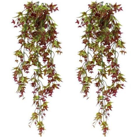 Künstliche Efeuranken, Hängepflanzen, für Zuhause, Garten, Büro, Innendekoration, Rot, 2 Stück
