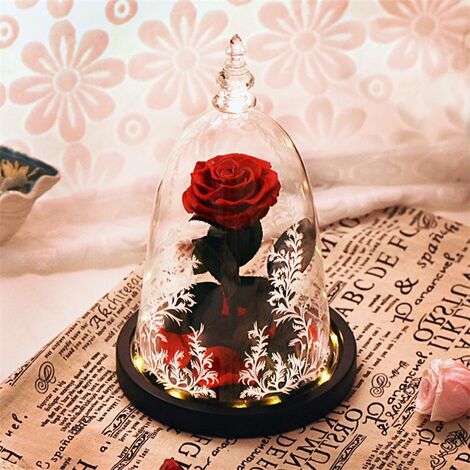 Künstliche Glasrose LED-Lampe – Die Schöne und das Biest Rose – Heimdeko – Ewiges Liebesgeschenk für Weihnachten, Valentinstag, Hochzeit, Muttertag (rot)