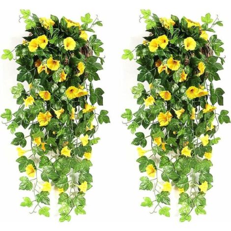 Künstliche Hängeblumen für den Außenbereich, künstliche Kaskadenblumen für den Innenbereich, künstliche Pflanzen für Hochzeitsdekorationen, Garten, Wand, Balkon – gelbe Blume