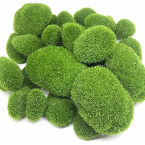 Künstliche Moossteine dekorativ, 30 Stück grüne Mooskugeln in 3 Größen für Blumenarrangements, Feengärten, Terrarien und Kunsthandwerk