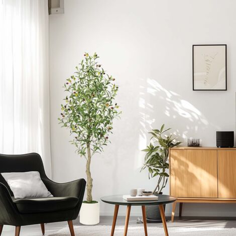 Künstliche Olivenbäume für den Innenbereich, 1,52 m hohe Olivenbäume, Kunstolivenbaum mit realistischem Stamm, Blättern und Früchten als Dekoration für das Heimbüro, 2PCS