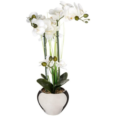 Künstliche Orchidee im silbernen Topf 53 cm