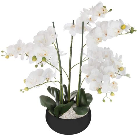 Künstliche Orchidee - schwarzer Keramiktopf H 65 cm