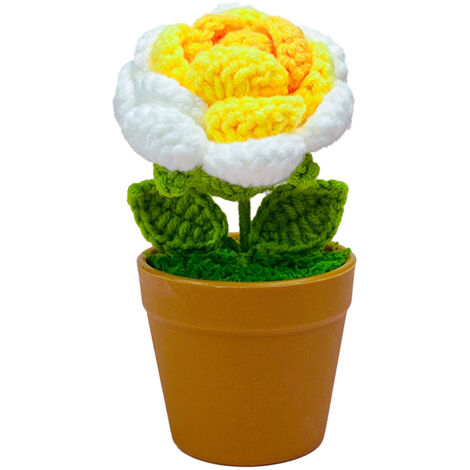 Künstliche Pflanze mit rosa und gelben Pompon-Wollblumen – Dekoration zum Valentinstag oder Muttertag – Kleiner Topf – Fertiges Blumenarrangement (PE)