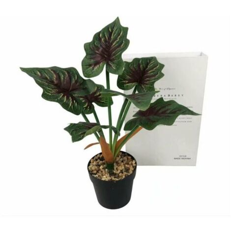 Künstliche Pflanzensimulation, künstliche Blumen im roten Topf, himmlische Taro-Bonsai-Simulation, grüne Pflanze, Hochzeitsdekoration (rot)