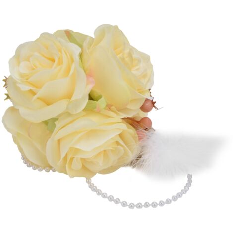 Künstliche rosa Blumenkugel mit Glöckchen und gelben Federn, kreative Fotodekoration