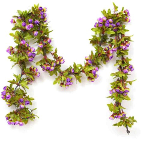 Künstliche Rosen- und Blättergirlande, Aufhängehilfe, lila Kunststoffblumengirlande, hängende Deckendekoration