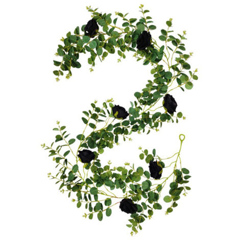 Künstliche schwarze Rose mit münzförmigen Blättern, 1 dekorative Grünpflanze für Zuhause und den Innenbereich, künstliche Ranke