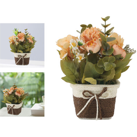 [Künstliche Topfpflanze] – Wunderschöne künstliche Rose in Orange (Orange Rose) im Topf. Details: Material: Kunststoff. Topfmaße: 10,5 x 10,5 x 8 cm.