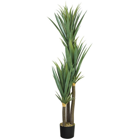 Künstliche Yucca Palme Yuccapalme Palmlilie Pflanze Kunstpflanze Deko Kunstbaum Zimmerpflanze künstlich im Kunststofftopf Plastikpflanze 150 cm Decovego