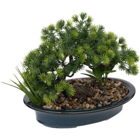 Künstlicher Bonsai  Keramik & Kieselstein - H.26 cm