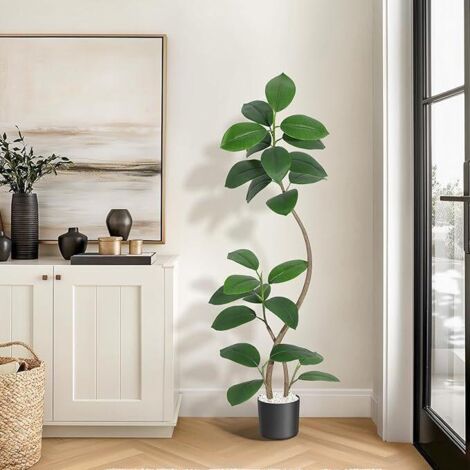 Künstlicher Geigenfeigenbaum – im 19,8 cm großen weißen Pflanztopf, für Zuhause, Büro, Wohnzimmer, als Einzugsgeschenk