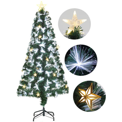 Künstlicher Glasfaser-Weihnachtsbaum mit 5-Zackigem Sternlicht – 125 Zweige, 16 LED-Sternleuchten, 8 Lichtmodi & Stabiler Kunststoffständer-120cm