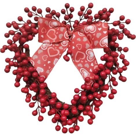 Künstlicher, herzförmiger Beerenkranz, 33 cm, für die Haustür, Valentinstag, Hochzeitsdekoration, Schlafzimmer, Wohnzimmer