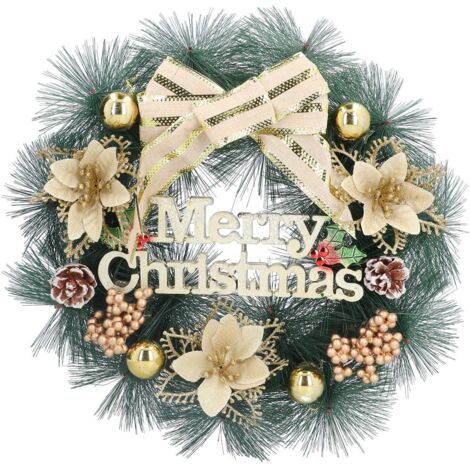 Künstlicher Kiefern-Weihnachtskranz mit goldener Schleife zur Türdekoration