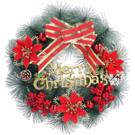 Künstlicher Kiefern-Weihnachtskranz mit roter Schleife zur Türdekoration