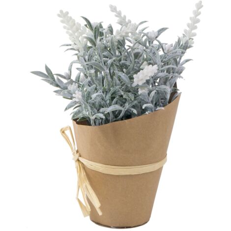 Künstlicher Lavendel mit Übertopf 22cm Kunstblume Kunstpflanze Lavendelbusch - weiss