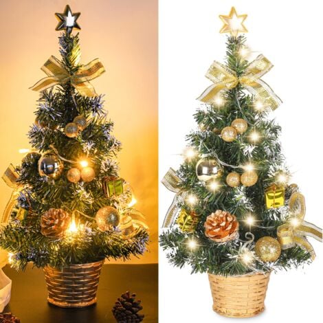 BEIJIYI Künstlicher Mini-Weihnachtsbaum, kleiner Weihnachtsbaum mit LED-Lichtern, Mini-Tischbaumdekoration für Büro, Bar, 40 cm (Gold)