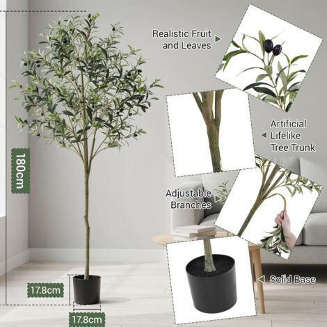 Künstlicher Olivenbaum, künstliche Zimmer-/Gartenpflanze, große künstliche Pflanze, künstliche grüne Dekoration – 180 cm