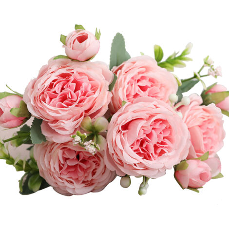 Künstlicher persischer Rosenstrauß, 5 Köpfe – 3 Sträuße für Hochzeiten und Wohnzimmerdekoration, Hellrosa